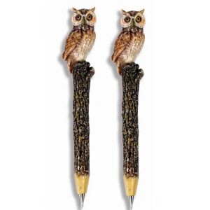 2pc Owl On Tree Shaped Retractable Writing Pen with Brown Body & Poop Head NIB
